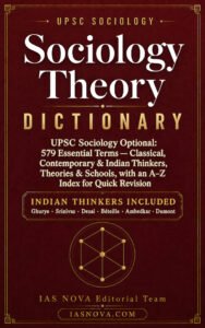 Image displaying text 'Sociology Theory Dictionary' for UPSC exam.